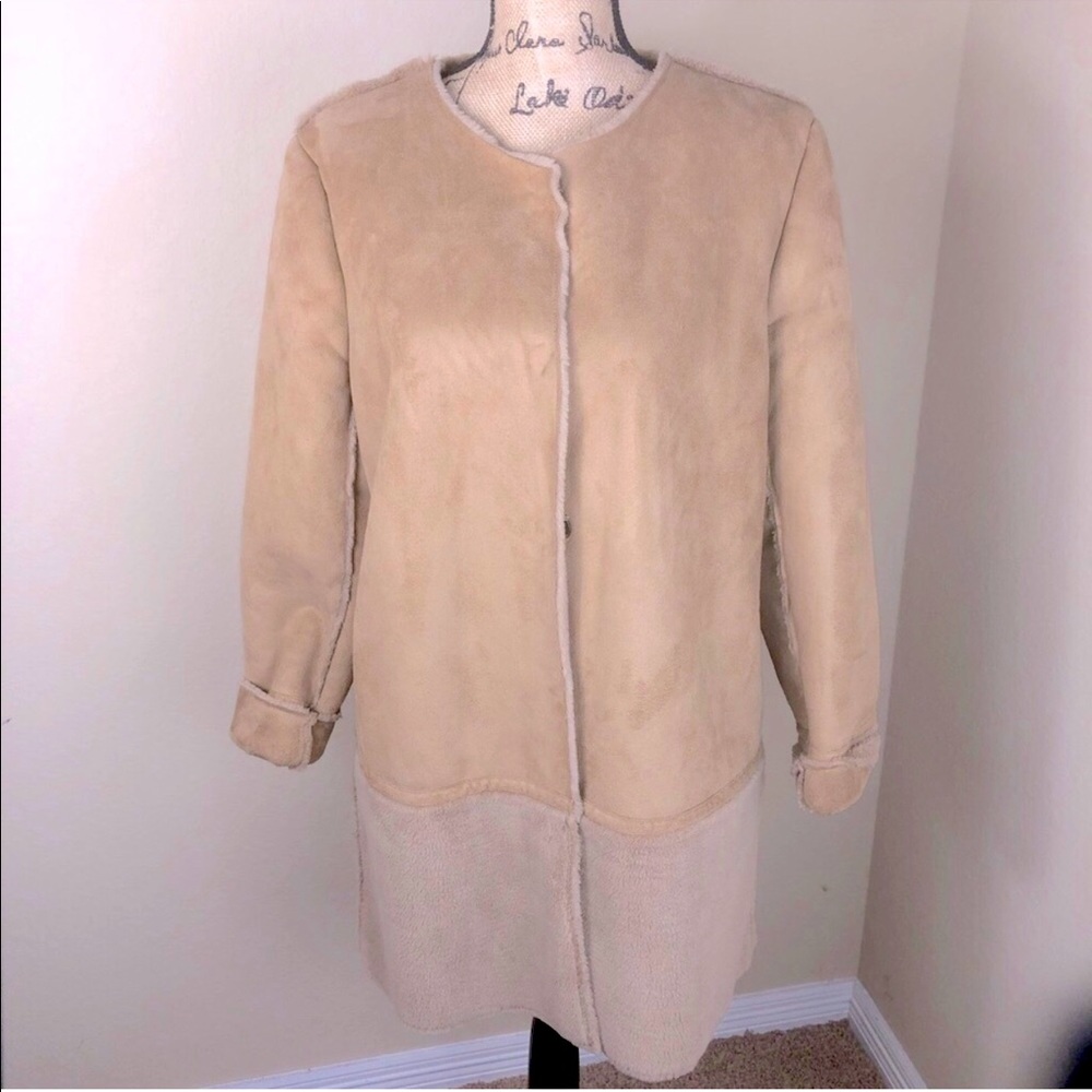 J. McLaughlin Faux Suede Shearling coat- Carson Crew Neck